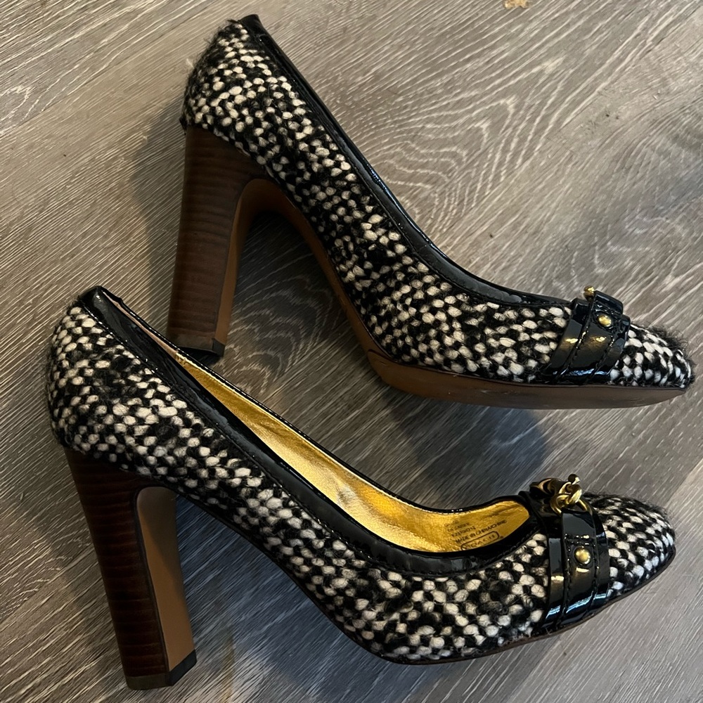 Coach Tweed Heels with Gold Detailing